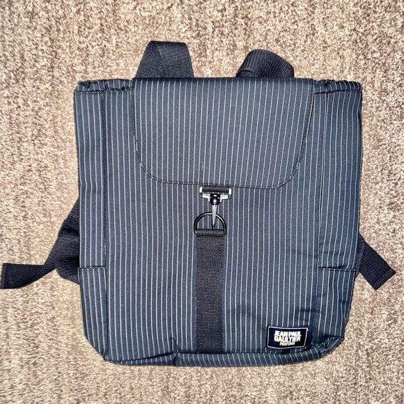 Jean Paul Gaultier Navy Blue Striped Perfume Bag Backpack New - Picture 1 of 6